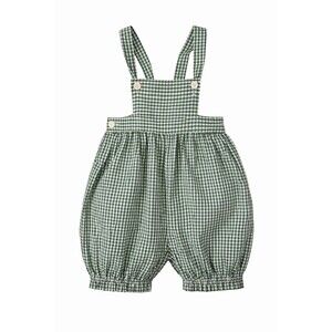 Bonpoint Toddler Gingham Suspender Romper Green Check Bloomers Size 2